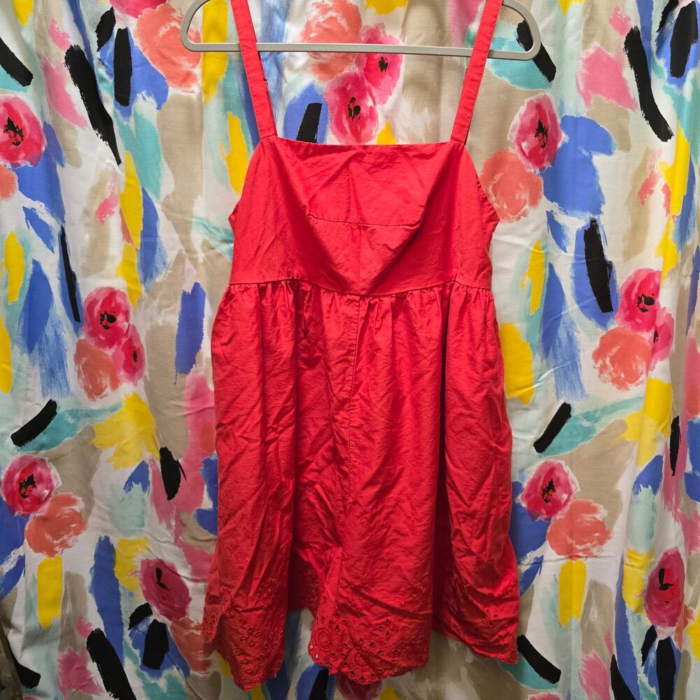 Maeve Anthropologie red sleeveless eyelet embroidered wide leg romper large
